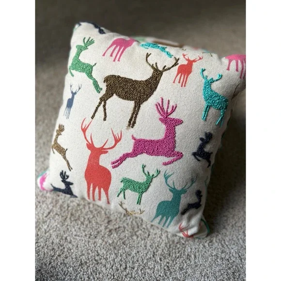 Vintage Pier‎ one Embroidered bedead Deer Pillow Throw Pillow Whimsical Decor - Picture 2 of 8